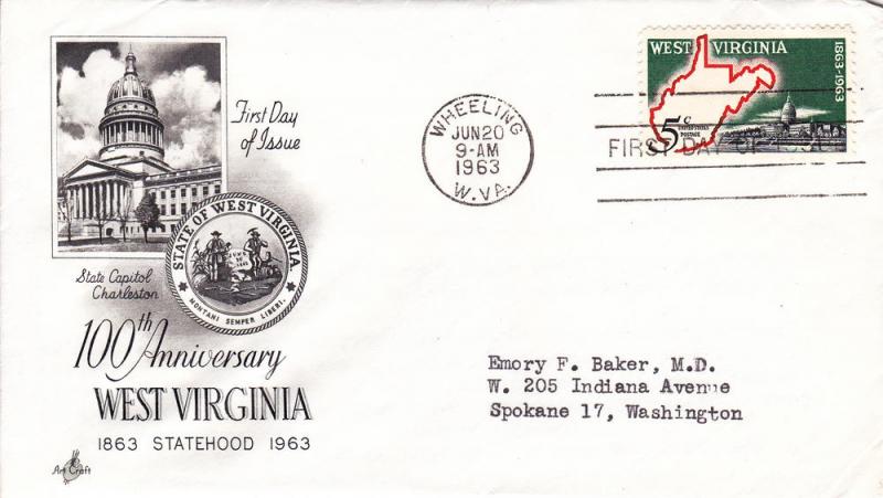 U.S. # 1232, West Virginia Statehood, Art Craft, Ayerst Labs