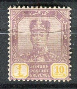 MALAYA; JOHORE 1922 early Sultan issue Mint hinged 10c. value