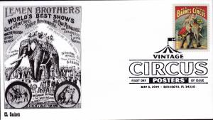 United States 2014 Vintage Circus Posters (8) on First Day Covers B&W CL Cachet