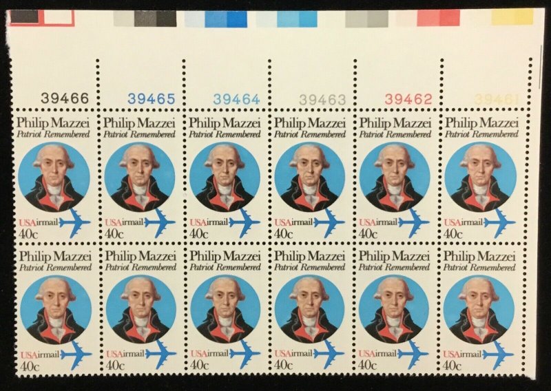 C98  Philip Mazzei  Patriot   40c  Plate Blocks  of 12 MNH   Issued In 1980