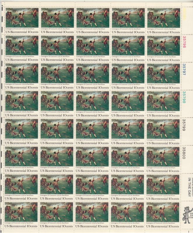 1975 U.S 10¢ Bicentennial' Battle Lexington-Concord complete sheet MNH 1563