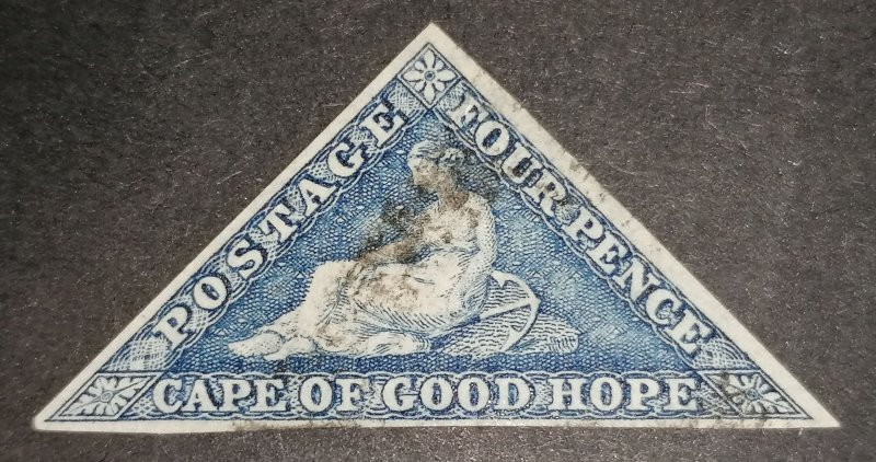 Cape of Good Hope 1863 4 Pence De la Rue print colour steel blue Michel 2 II D