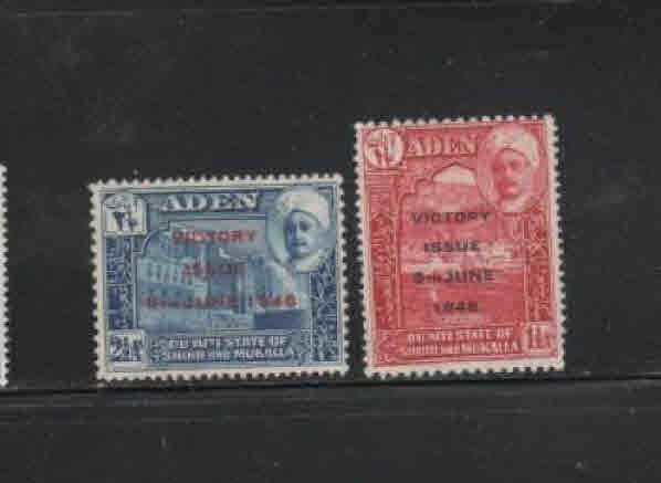 ADEN-QUAITI STATE #12-13  1946  PEACE ISSUE   MINT VF LH  O.G