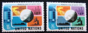 UN #256-257 MNH, 2 Singles, Peaceful Use-Space, SCV $.60 L10