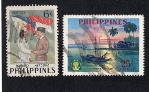 Philippines 1953 6c Sukarno Visit & 1960 25c Sunset, Scott 588, 818 used