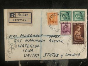 1953 Newton New Zealand Registered Cover To Waterloo IA USA