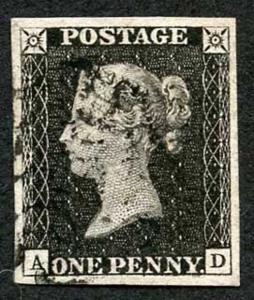 Penny Black (AD) Plate 1b Very Fine Four Margins