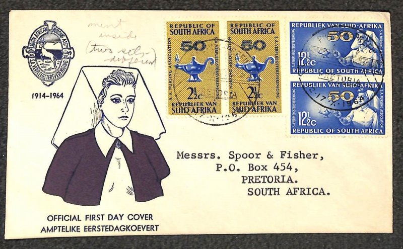 SOUTH AFRICA 304 & 305 STAMPS MARKS & CLERK PRETORIA FDC FIRST DAY COVER 1964