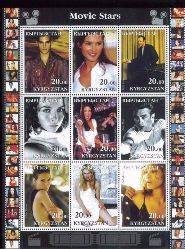 MOVIE STARS Kevin Spacey, Halle Berry, ext. Mini Sheet of 9 MNH Kyrgyzstan - E36