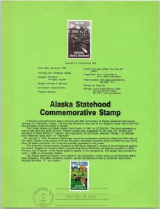 USPS SOUVENIR PAGE ALASKA STATEHOOD COMMEMORATIVE STAMP 1984