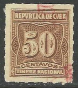 CUBA 1919 50c Brown Rouletted GENERAL REVENUE GP13 Used