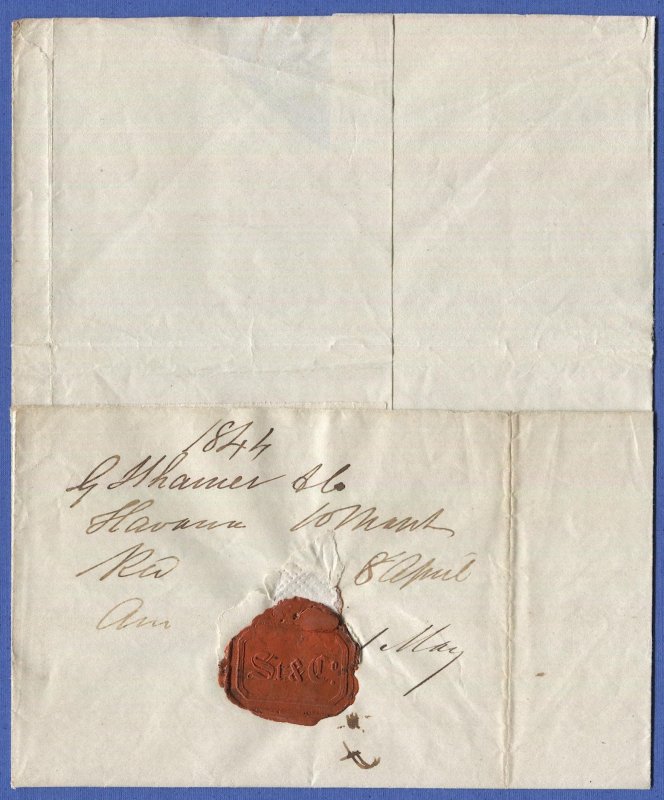 CUBA  1844 lettersheet British P.O. HAVANA to London, 4sh 6d postage due