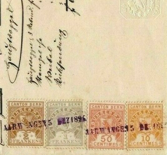 SWITZERLAND Local *Canton Bern* HIGH VALUE Revenue Stamps 1894 Document MS3591