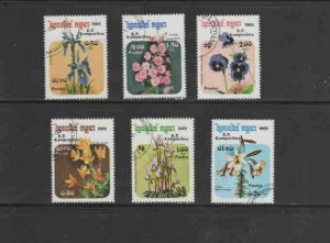 CAMBODIA #596-602 1985 FLOWERS MINT VF NH O.G CTO a