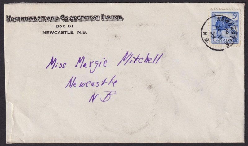 Canada - 1954 - Scott #336 - used on cover - NEWCASTLE N.B. pmk