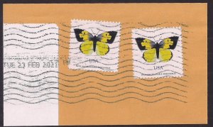 (70c) Butterfly non-machinable stamp #5346 x2 used on piece, 2021 cancel