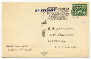 Netherlands 2 1/2c on QSL post card to Canal Zone, 1939