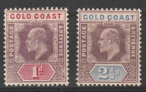 GOLD COAST 1904 KEVII 1D AND 21/2D WMK MULTI CROWN CA