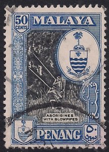 Penang Malaya 1960 QE2 50ct Black & Blue used SG 62 ( M1229 )