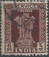 India O114 (used) 6p capital of Asoka Pillar