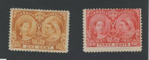 2x Canada Victoria Jubilee MH Stamps #51-1c F/VF 53-3c Fine Guide Value = $35.00