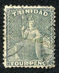 Trinidad SG71a 4d Bluish Grey wmk CC Perf 12.5 (crease) Cat 8.5 pounds