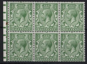 GB 1912 ½d sg351 wmk upright booklet pane of 6 very good perfs unmounted mint