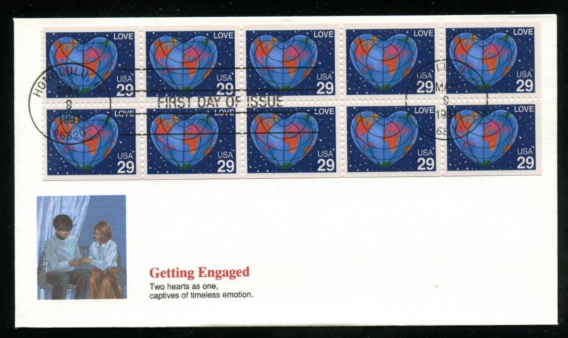 US 2536a Love Stamp 1991 Booklet pane of 10 UA Fleetwood cachet FDC