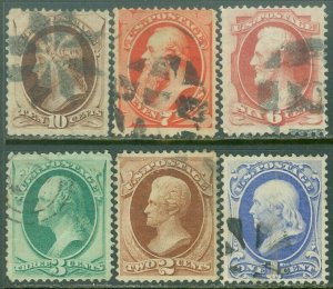 EDW1949SELL : USA 1870-71 Scott #145-50 F-VF, Used. Scarce. Sound. Catalog $196.