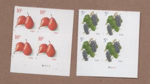 Scott# 5177 Grapes & 5178   Red Pears   unused  Plate Blocks of 4