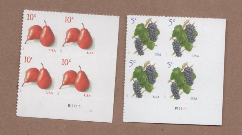 Scott# 5177 Grapes & 5178   Red Pears   unused  Plate Blocks of 4