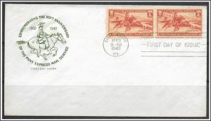 US #894 Pony Express Pair HOF FDC