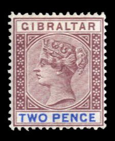 Gibraltar #13 Cat$30, 1898 2p brown violet and ultramarine, hinged