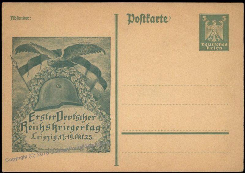 Germany 1925 1st Reichskriegertag Leipzig Veterans Private Postal Card Unu 68462