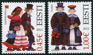 Estonia #726-727 Kihelkonna Karja Folk Costumes Postage Stamps 2013 Eesti MLH