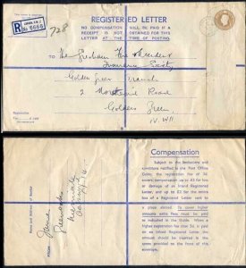 RP63 KGVI 5 1/2d Brown Registered Envelope Size K  USED