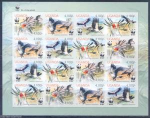 UGANDA SECRETARYBIRD WORLD WILDLIFE FUND IMPERFORATE  SHEET(SIXTEEN) MINT NH