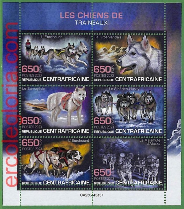 B1327 - Centrafricaine - ERROR MISPERF Stamp Sheet - 2023 - Sled Dogs-