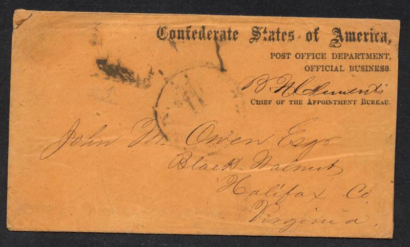 **CSA Stampless Cover APP-04 Post Office Official Business Clements, No Contents