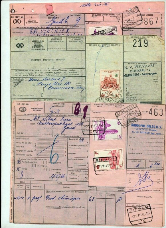 Belgium 1960s Railway Parcel Revenue Documents x 27 (ZZ1522