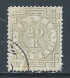 Brazil #87a Used 20r Numeral Issue - Olive Green - Laid Paper