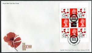 HERRICKSTAMP GREAT BRITAIN Sc.# BK221 World War I 1918 Booklet Pane FDC