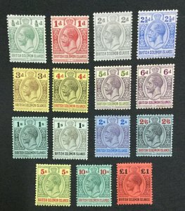 MOMEN: SOLOMON ISLANDS SG #22-38,33a 1914-23 MINT OG H LOT #195762-3772