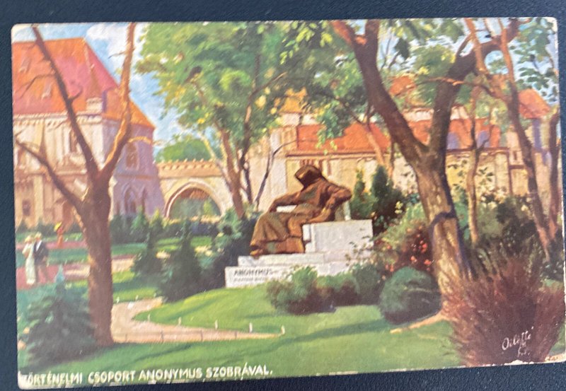 1927 Budapest Hungry Picture Postcard Cover To London England Anonymus Statue