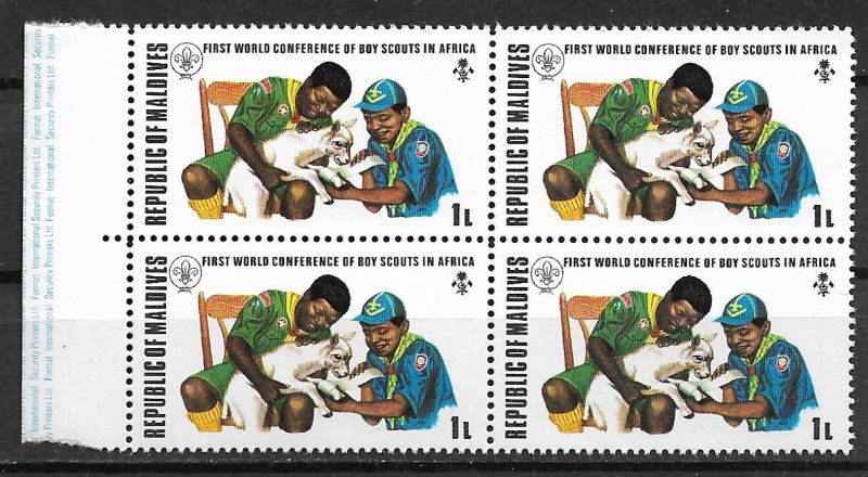 1973 Maldives 427 1L Scouting World Conference MNH block of 4