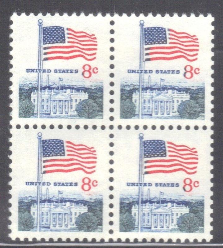 USA SC# 1338F **MNH** BLOCK   8c 1971   FLAG & WHITEHOUSE