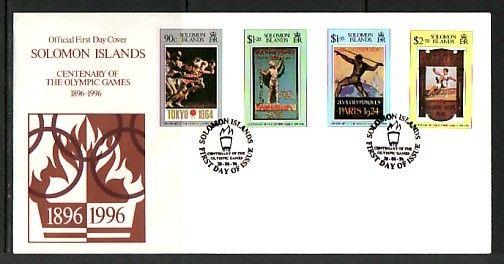 Solomon Is., Scott cat. 829-832. Olympic Games Posters issue. First Day Cover. ^