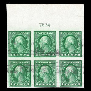 WCstamps: U.S. Scott #481 / 1c Imperf Plate Block, VF, Used
