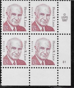 US#2935 $0.32 Henry Luce Plate block of 4 (MNH) CV $3.00