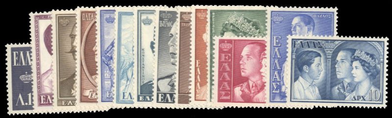 Greece #587-600 Cat$119.80, 1956 Portraits, complete set, lightly hinged